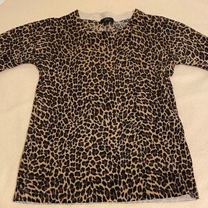 J.Crew Leopard Print 100% Merino Wool Knit Top 3/4 Sleeves in Neutral Tones